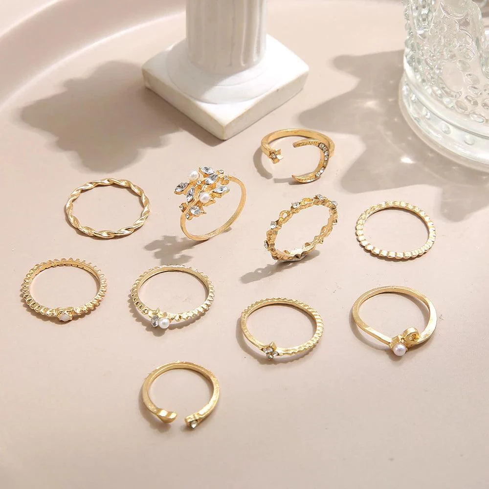 10-Pack Bohemian Silver and Gold-Plated Rings - Image 3
