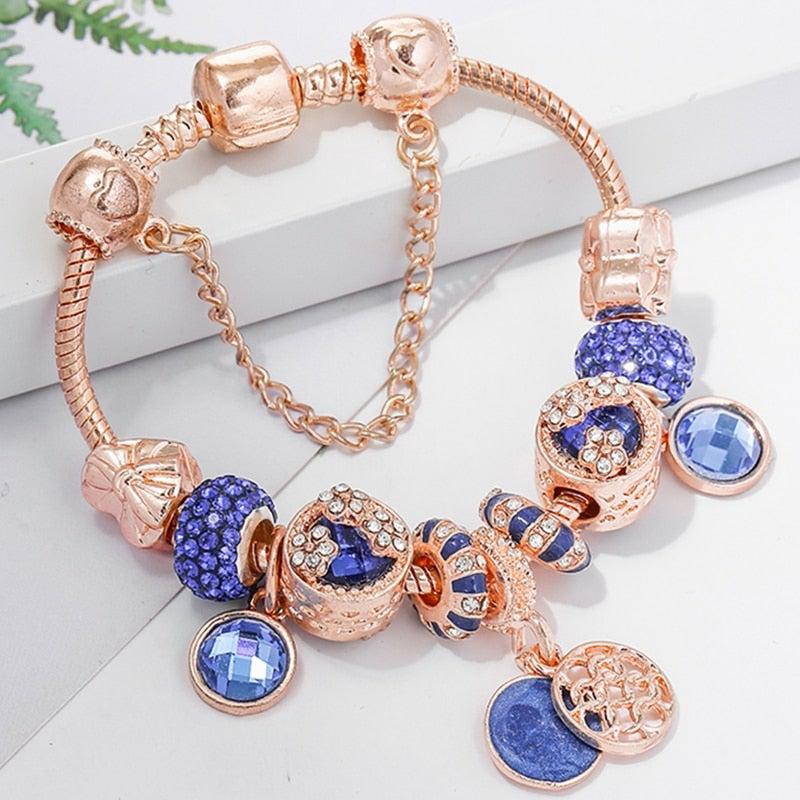 Bracelet in pink silver and blue crystal - Image 2