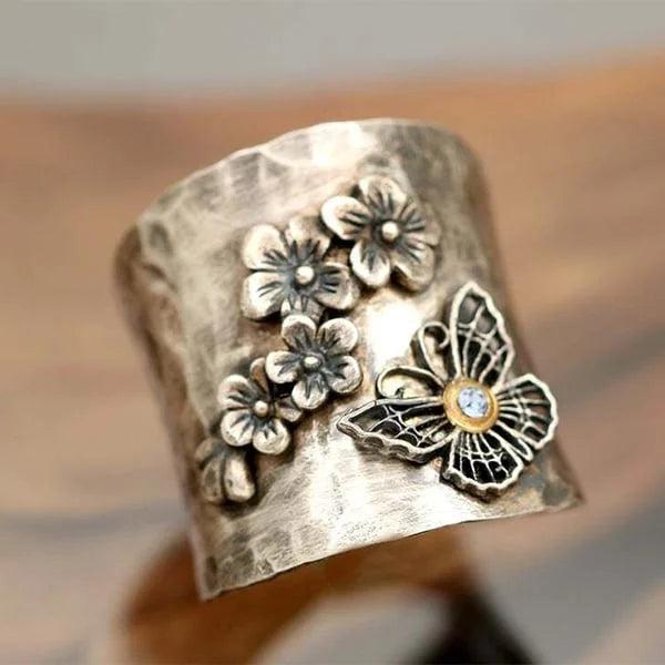 Bee Flower Butterfly Wide Band Ring - Image 2
