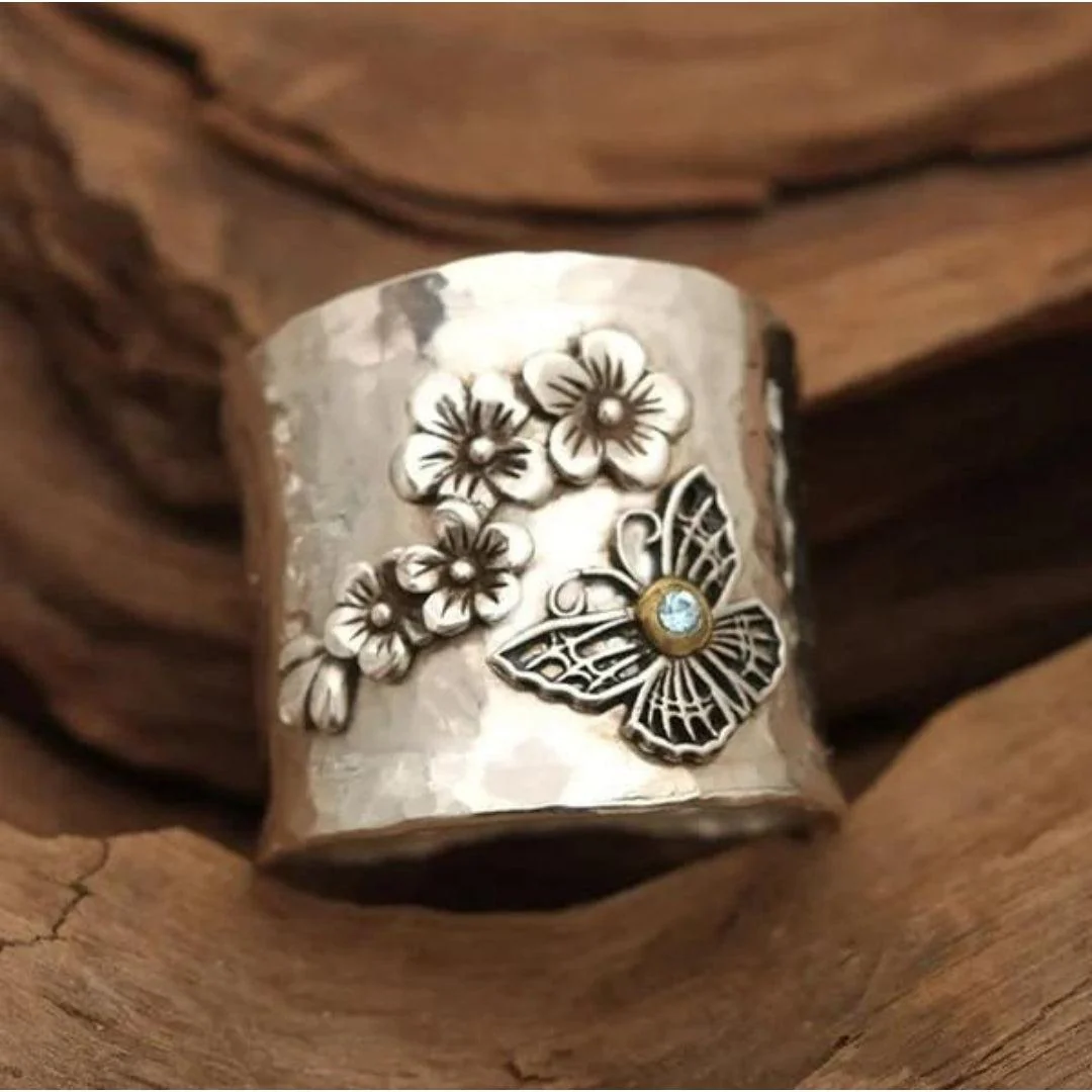 Bee Flower Butterfly Wide Band Ring - Image 3
