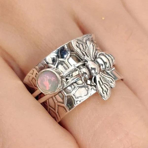 Bee Gemstone Meditation Spinner Ring - Image 4