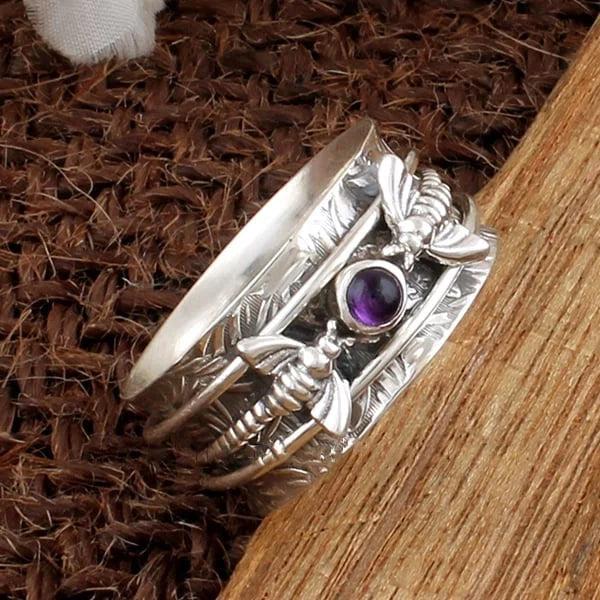Bee Purple Gemstone Meditation Ring - Image 2