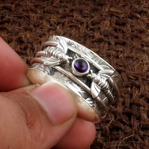 Bee Purple Gemstone Meditation Ring - Image 3