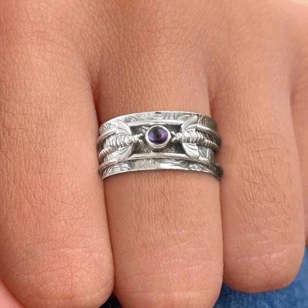 Bee Purple Gemstone Meditation Ring - Image 5