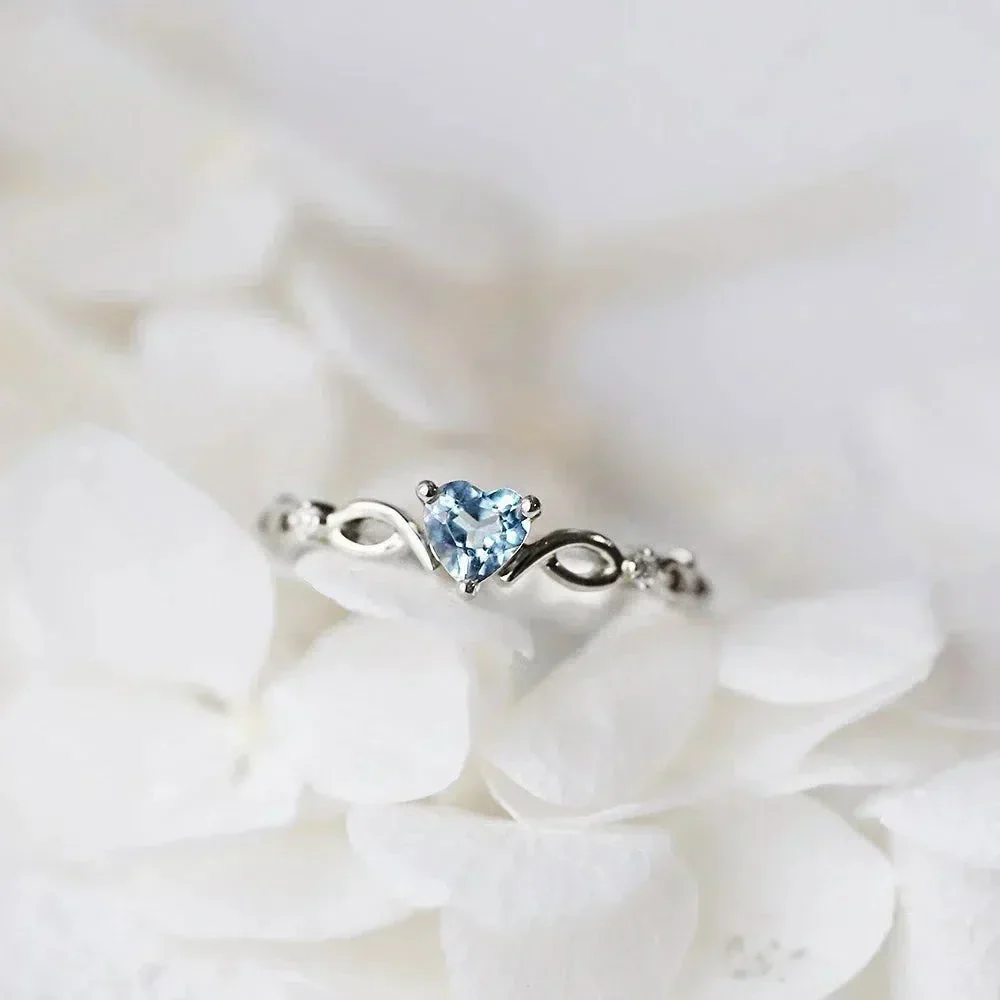 Blue Zircon Heart Ring in Sterling Silver - Image 2