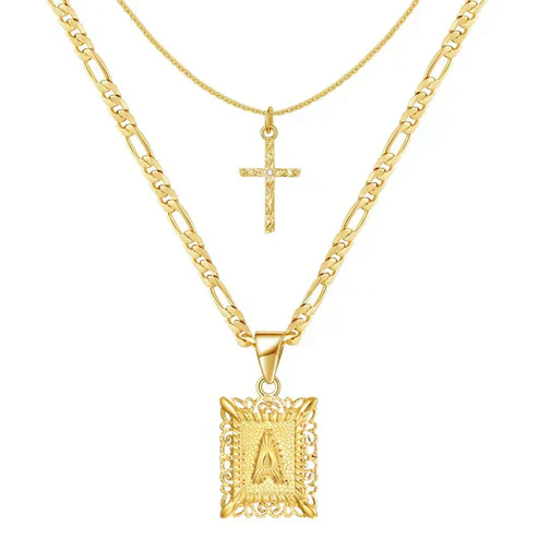 Cross Initial Necklace Set
