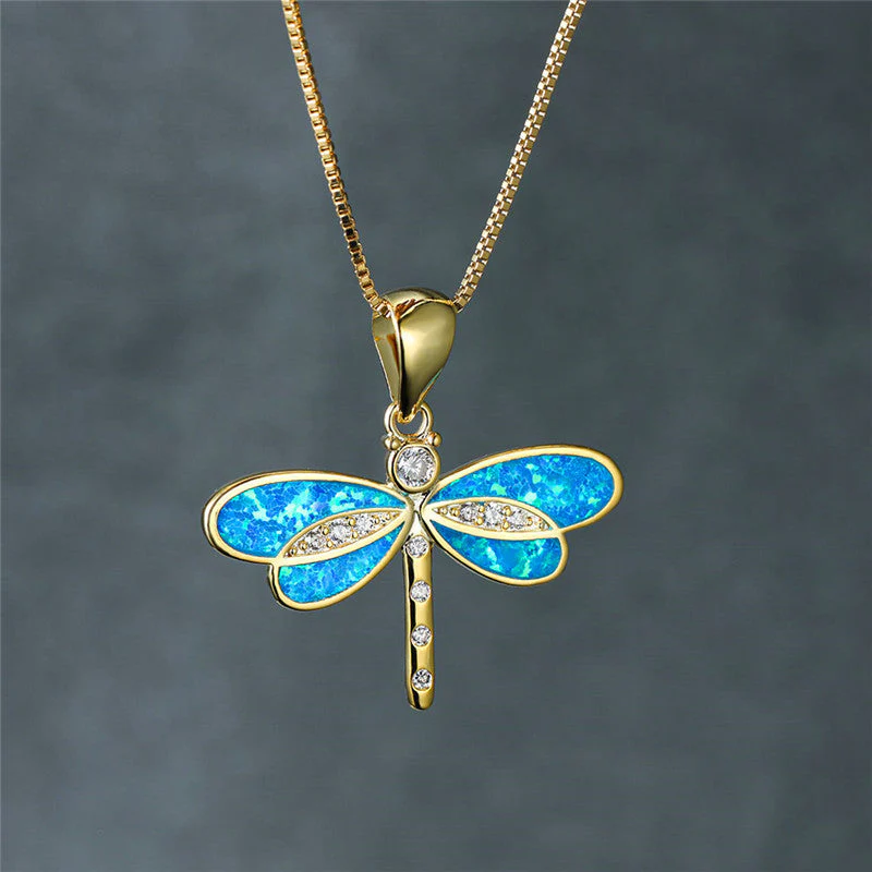 Dragonfly Necklace in Gold with Opal - Image 3