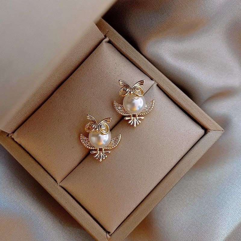 Gold Owl Earrings - Image 2