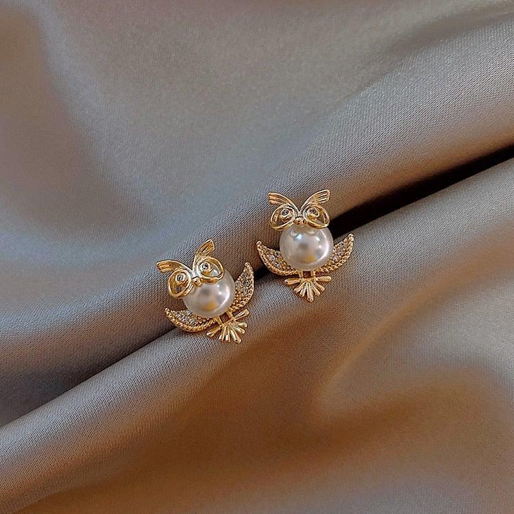 Gold Owl Earrings - Image 3