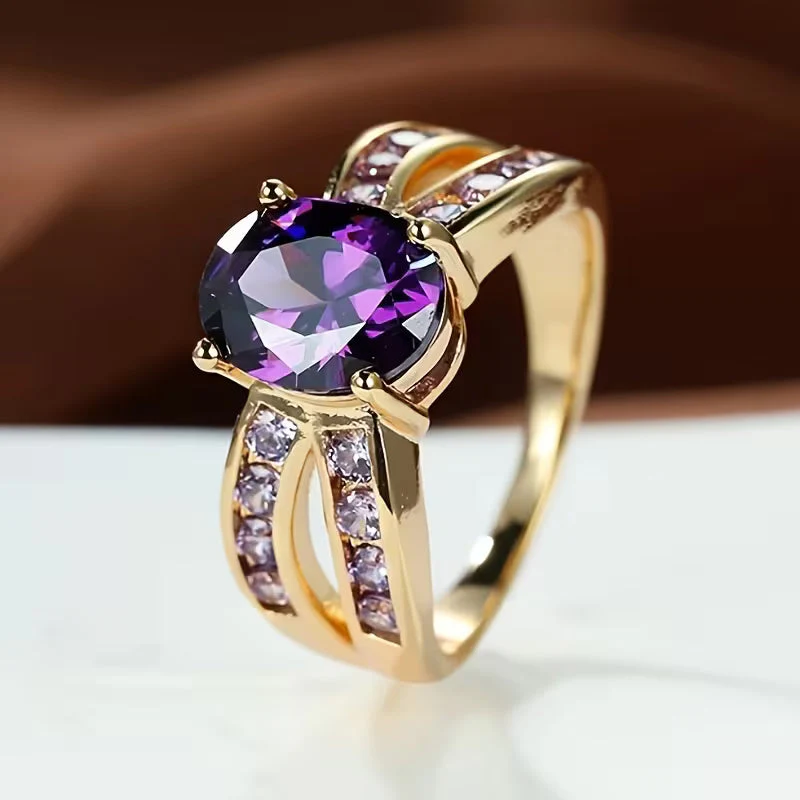 Gold Amethyst Split Band Ring