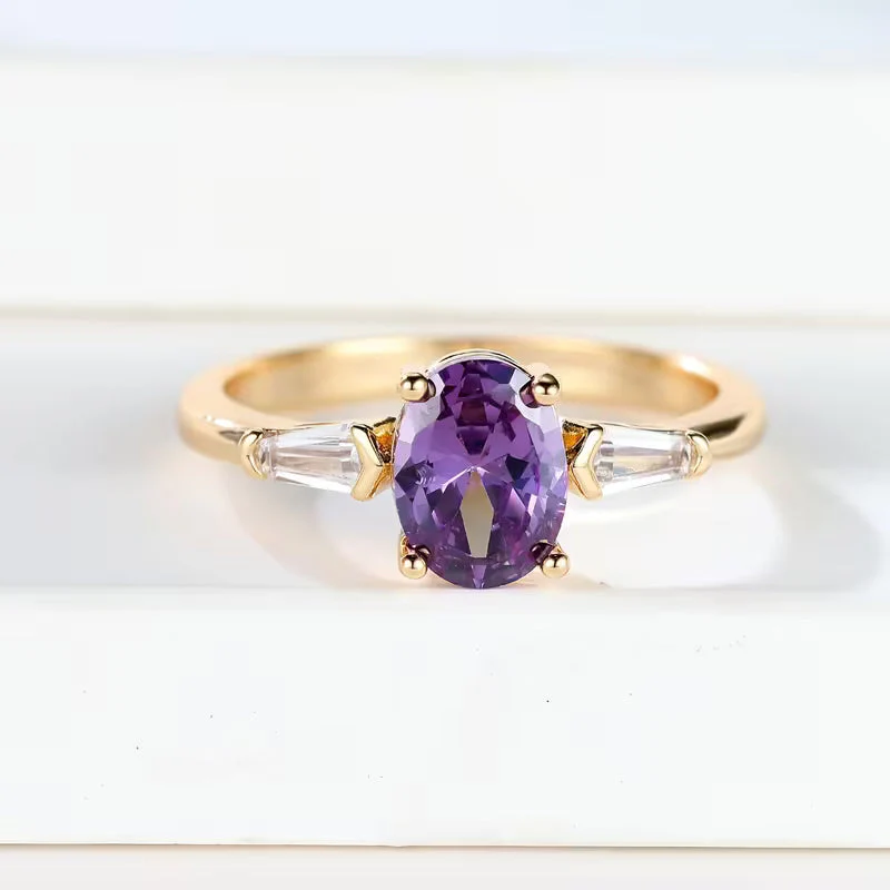 Gold Amethyst Three-Stone Ring