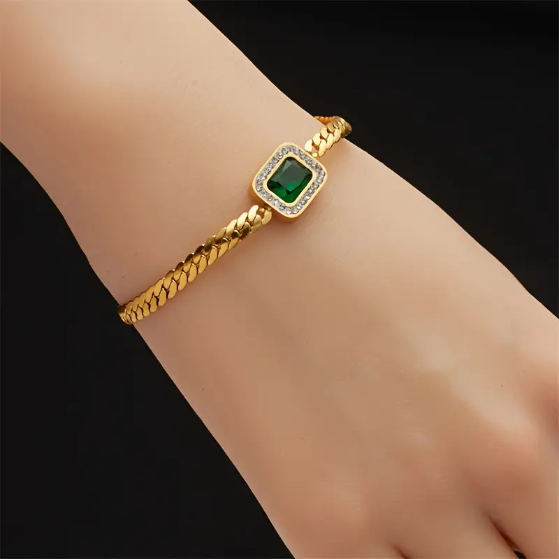 Gold Emerald Chain Bracelet - Image 2