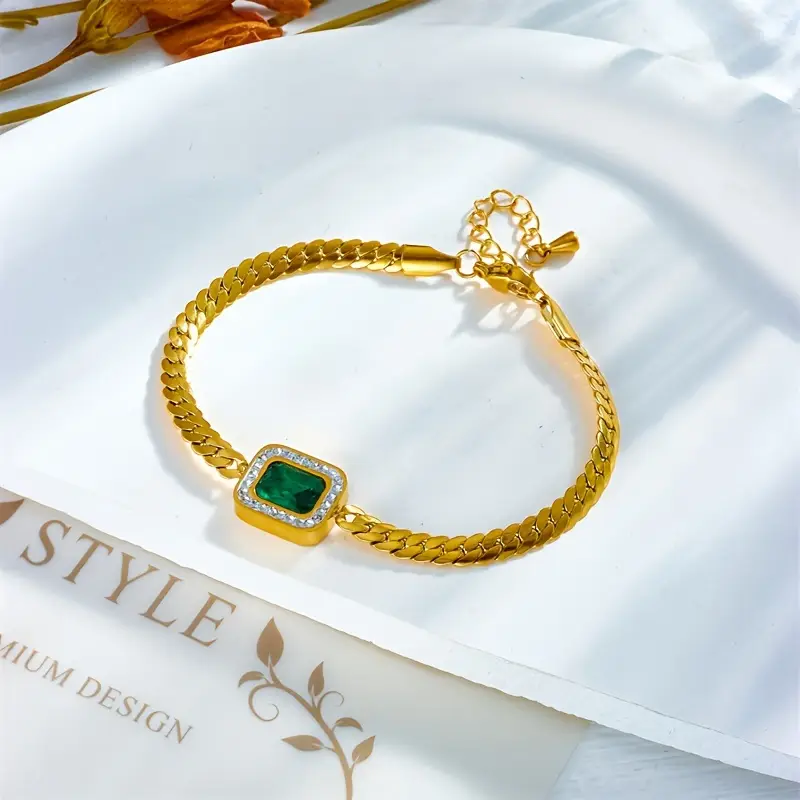 Gold Emerald Chain Bracelet - Image 3
