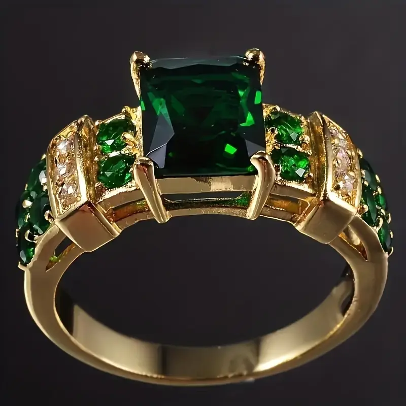 Gold Emerald Geometric Ring - Image 3