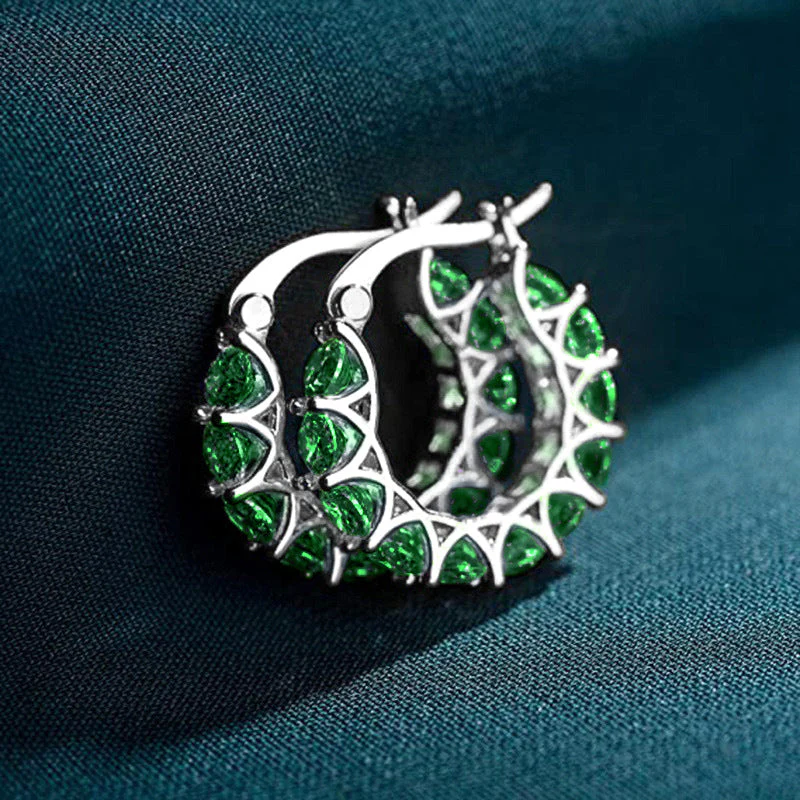 Gold Emerald Lattice Hoop Earrings - Image 2