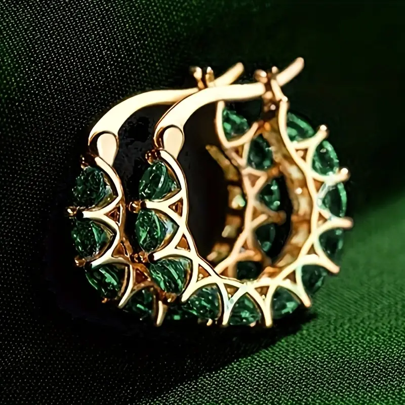 Gold Emerald Lattice Hoop Earrings - Image 3