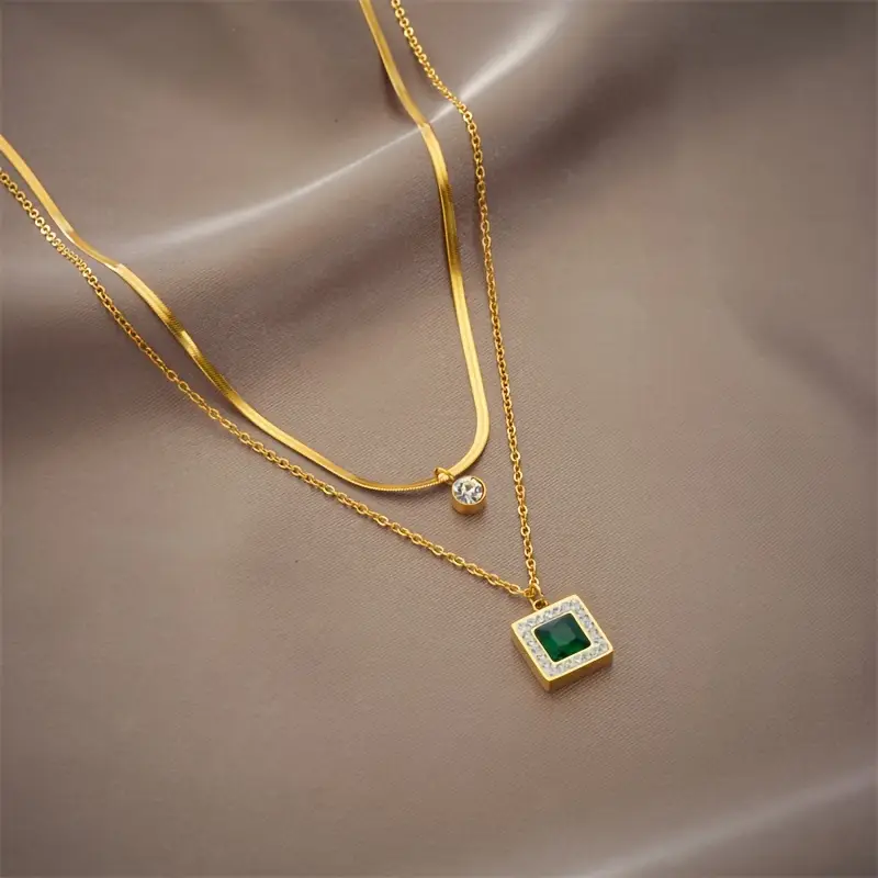 Gold Emerald Layered Necklace - Image 2