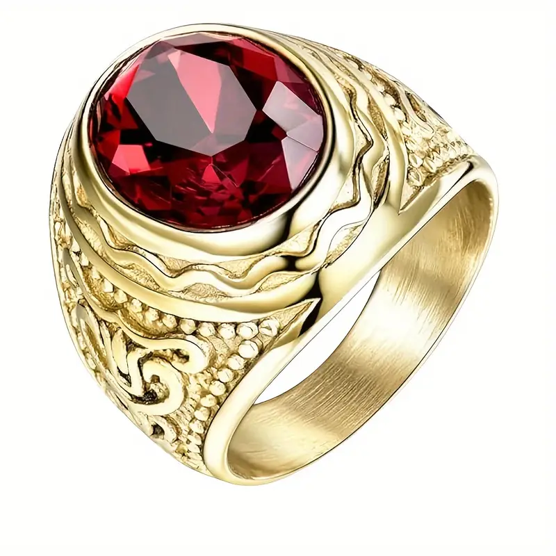 Gold Ruby Engraved Ring - Image 2