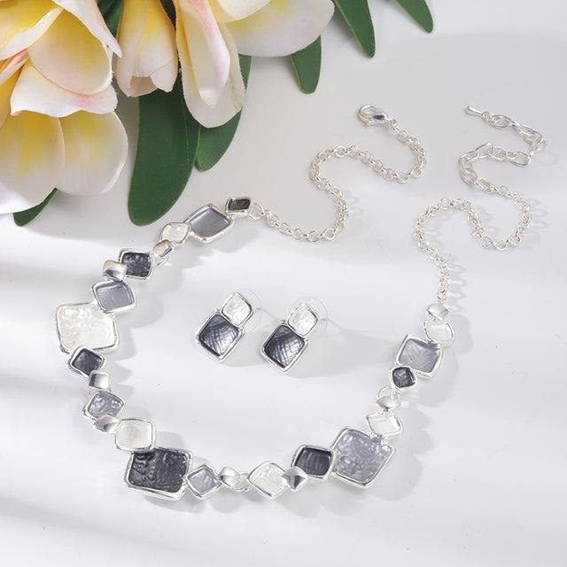 Gray Enamel Round Necklaces Geometric - Image 3