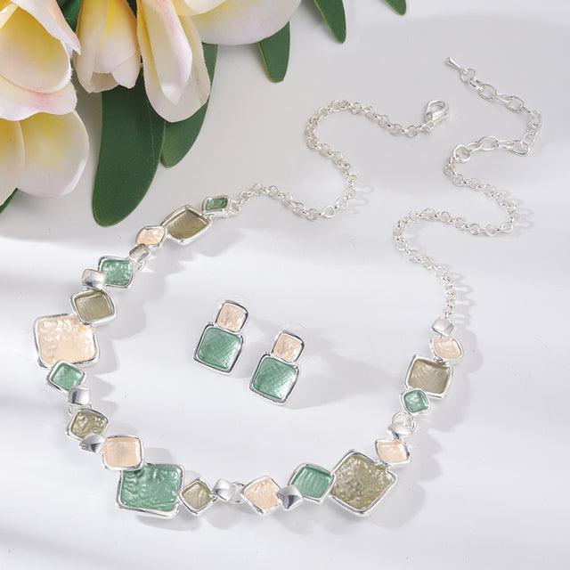 Gray Enamel Round Necklaces Geometric - Image 5