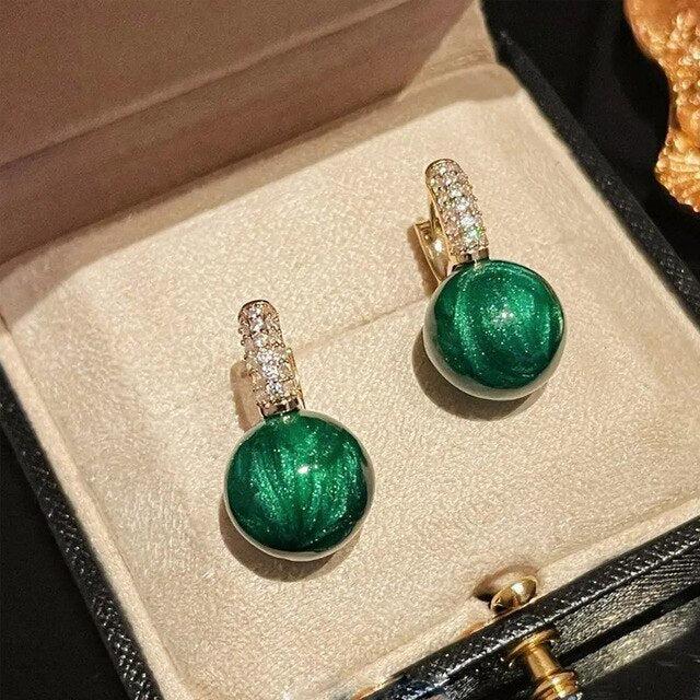 Green Pearl Earrings in Gold - Image 4