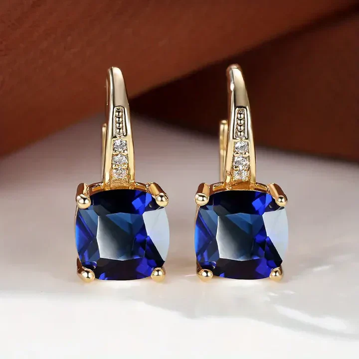 Mystic Gemstone Stone Hoop Gold Earrings - Image 10