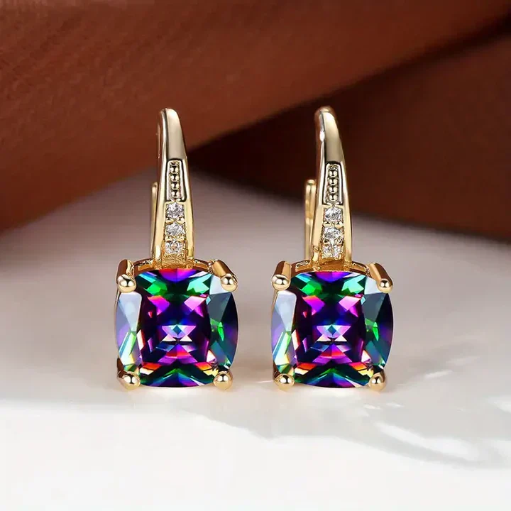 Mystic Gemstone Stone Hoop Gold Earrings - Image 11