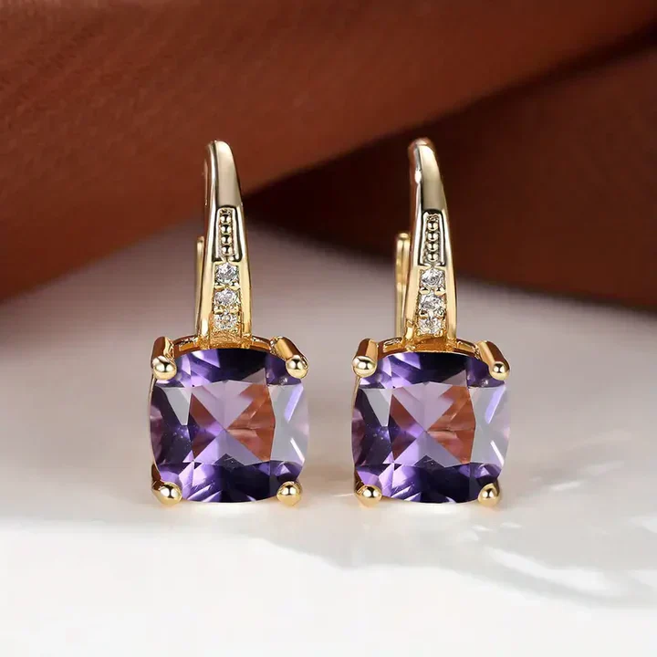 Mystic Gemstone Stone Hoop Gold Earrings - Image 8