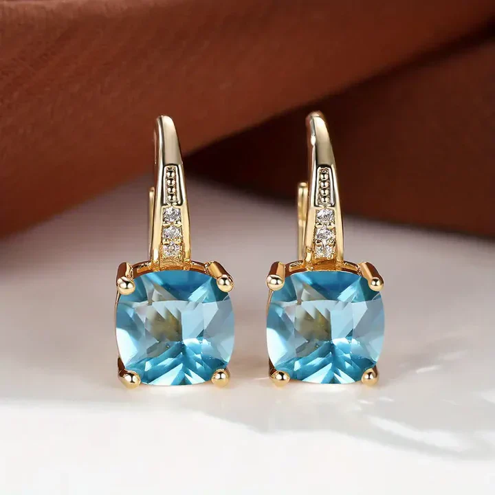 Mystic Gemstone Stone Hoop Gold Earrings - Image 9