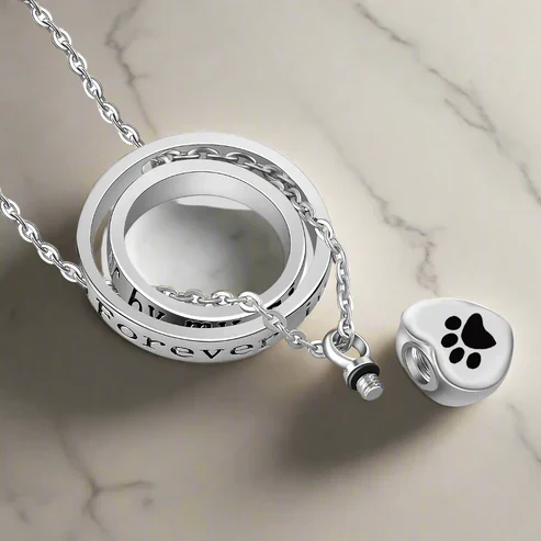 'No Longer By My Side, Forever In My Heart' – Stainless Steel Urn Paw Necklace - Image 3