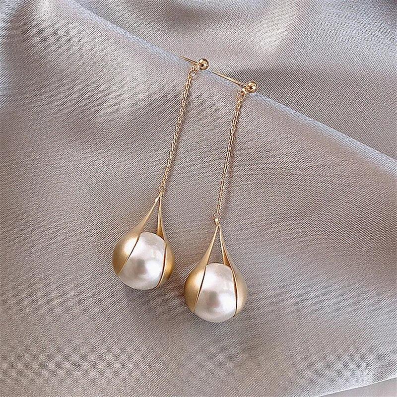 Gold Pearl Earrings - Image 2