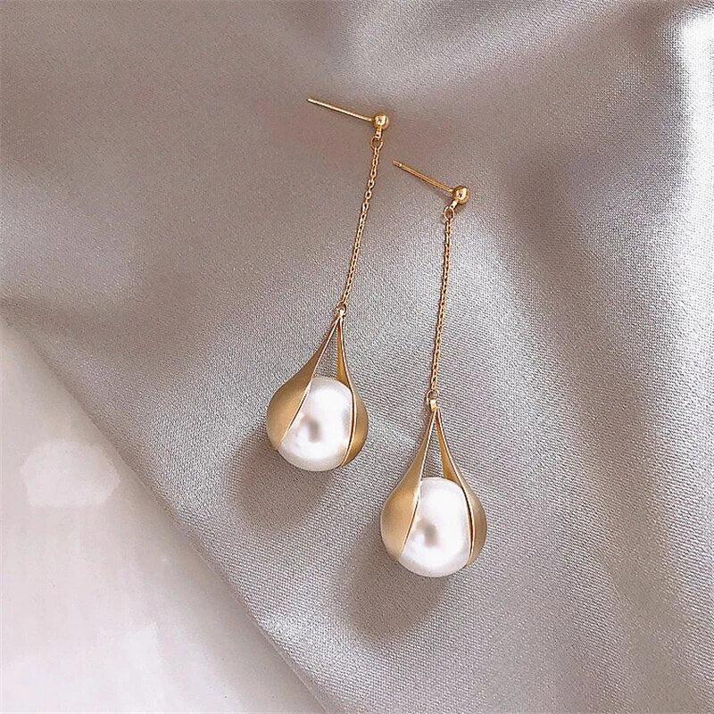 Gold Pearl Earrings - Image 3