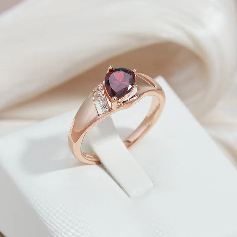 Oval Red Natural Zircon Ring - Image 2