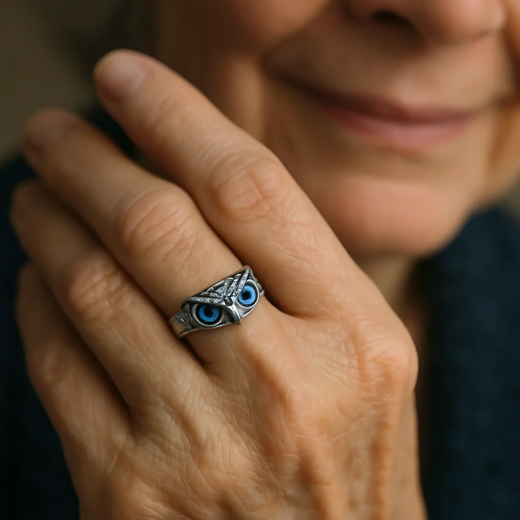 Owl of Luck – Silver Adjustable Ring with Opal - Image 3