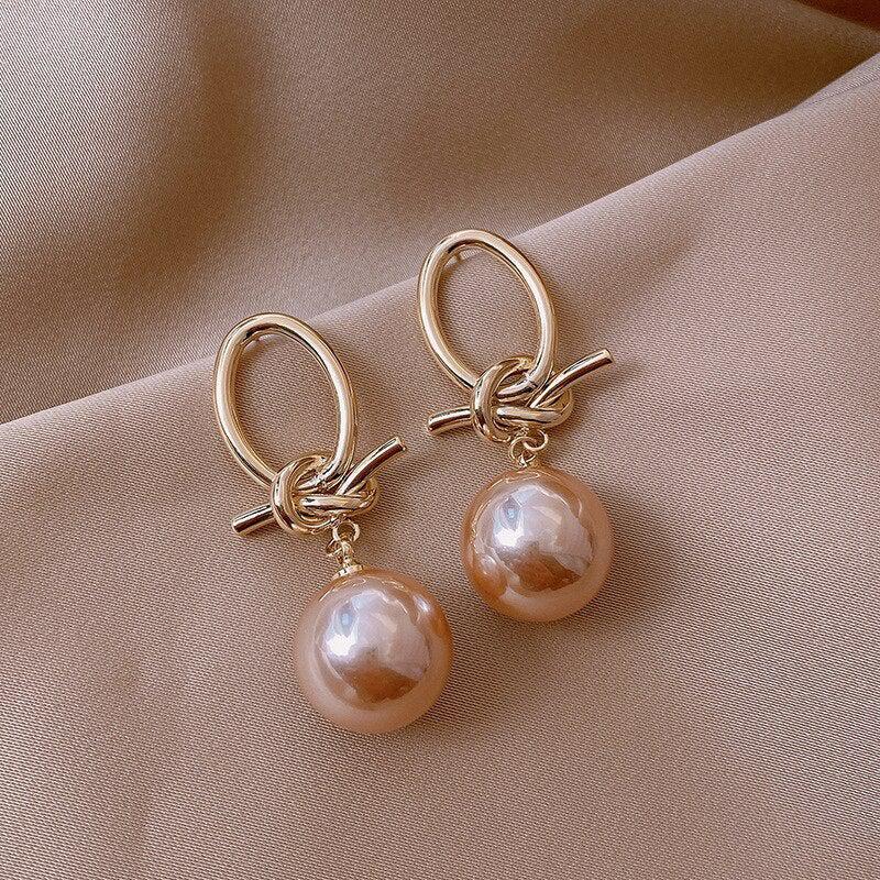 Gold Pearl Loop Earrings - Image 2