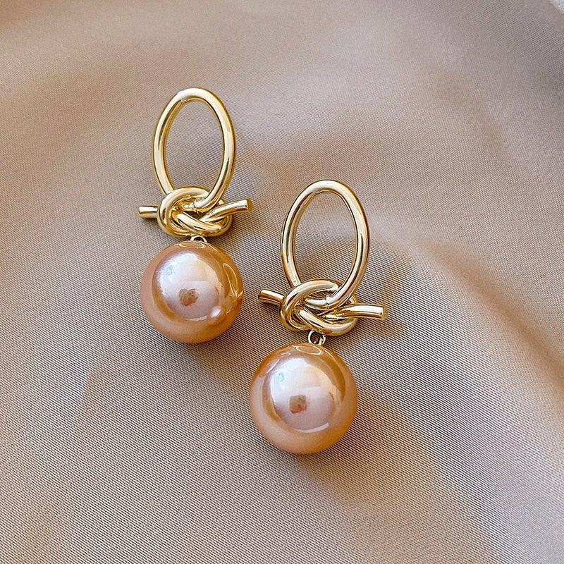 Gold Pearl Loop Earrings - Image 3