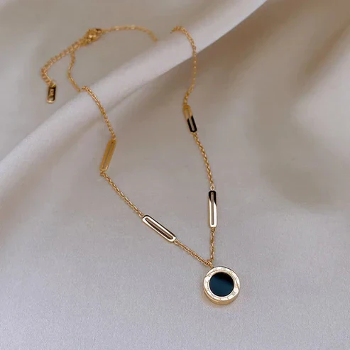 Roman Black Pendant Gold Necklace