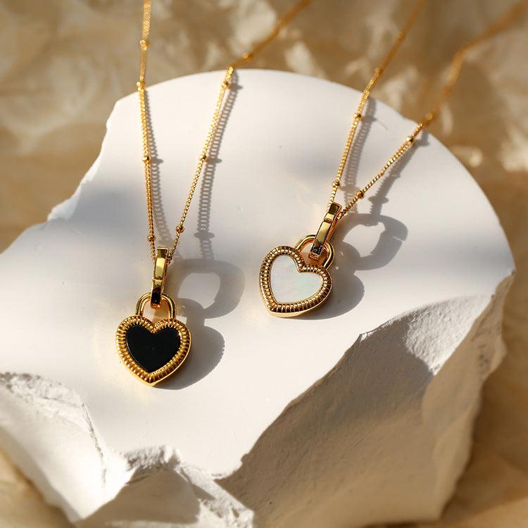Black and White Heart Necklace in Gold - Image 2