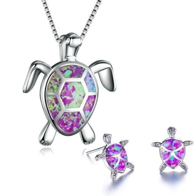 Sea Turtle Necklace + Earrings Set in Opal and Silver - Image 6