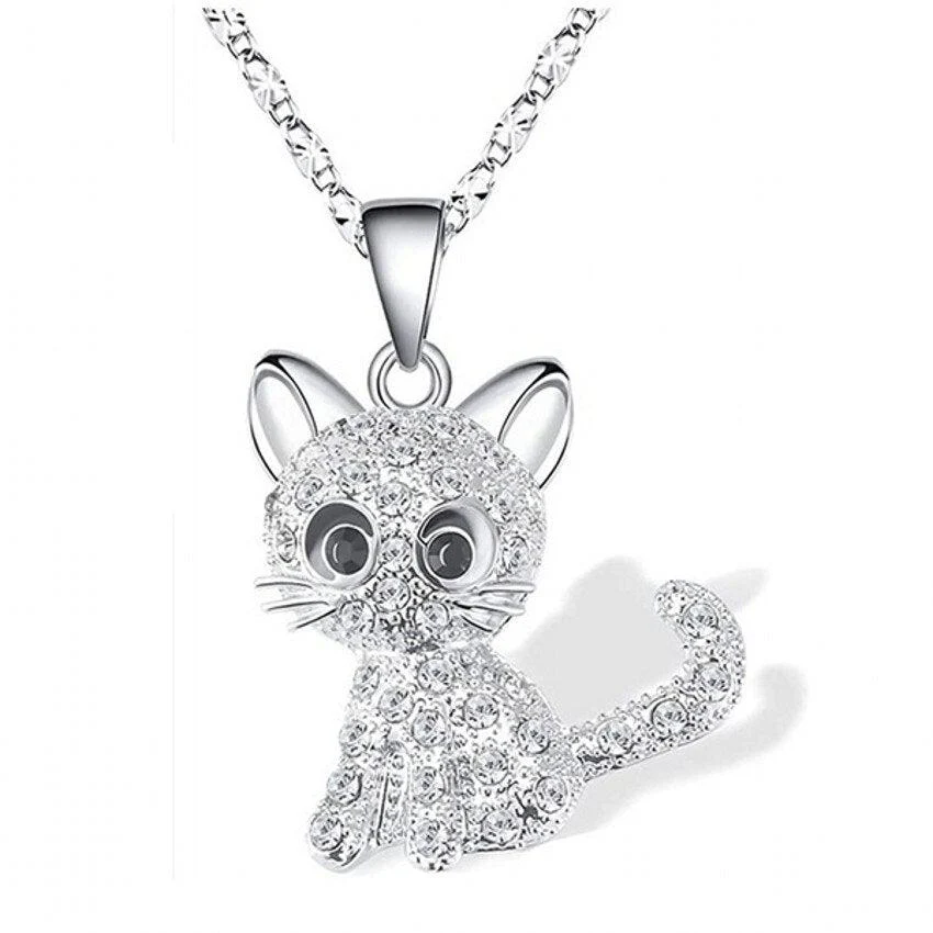 Silver Baby Kittens and Colored Zirconia Necklace - Image 2