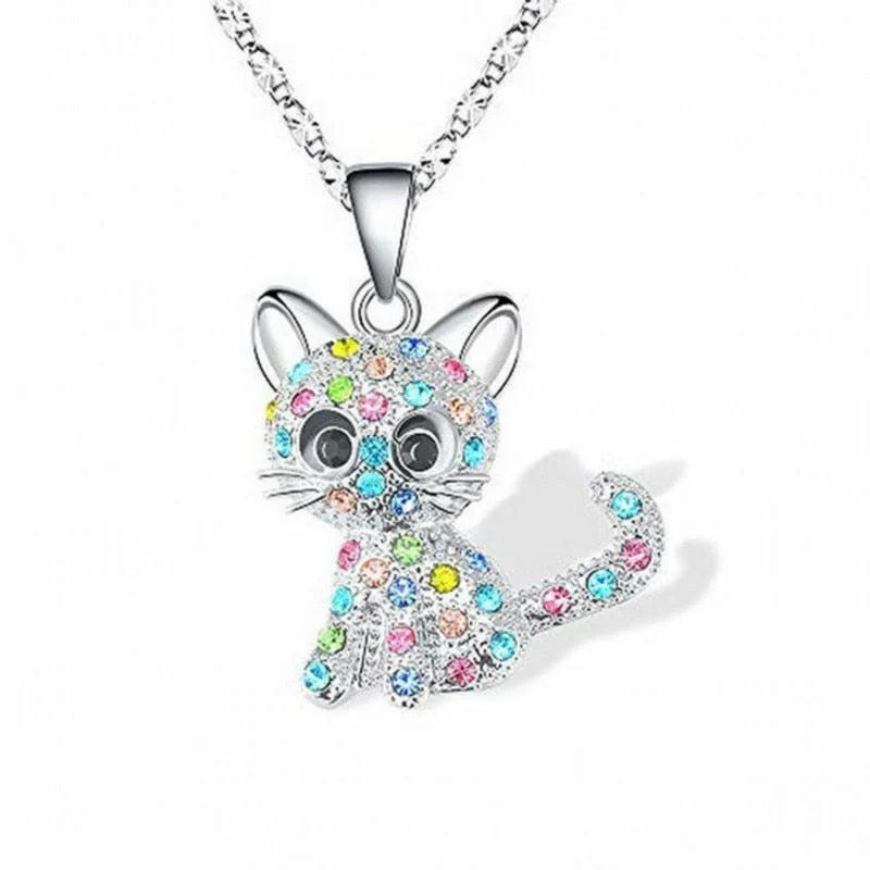 Silver Baby Kittens and Colored Zirconia Necklace - Image 4