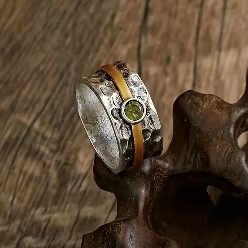 Silver and Gold Rustic Band Ring - Image 3