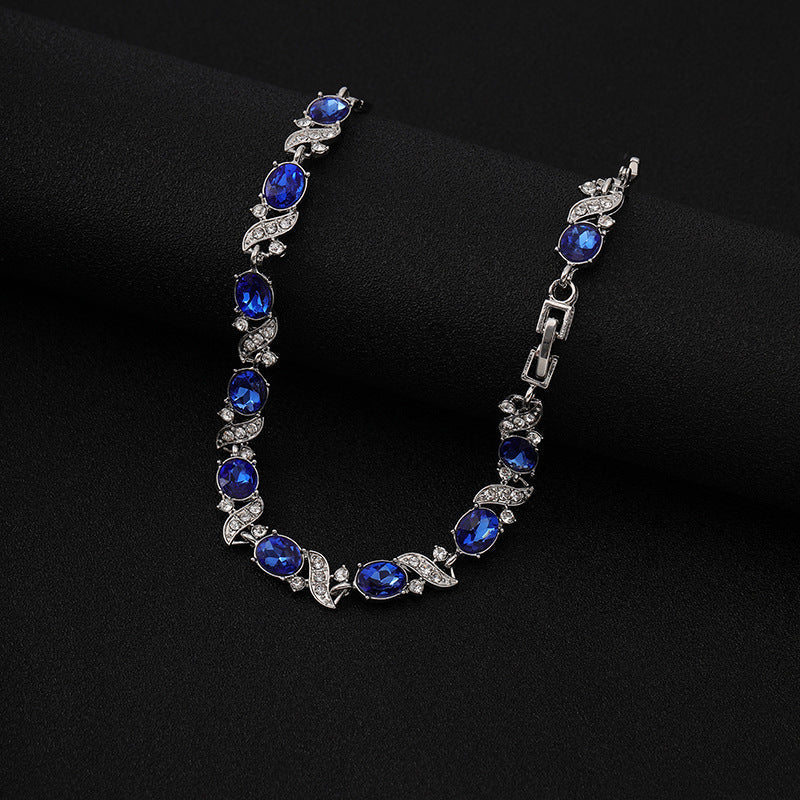 Silver Sapphire Floral Link Bracelet - Image 2