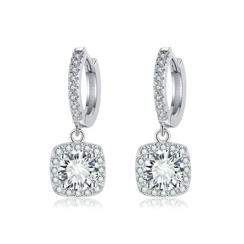 Square Halo Moissanite Drop Earrings