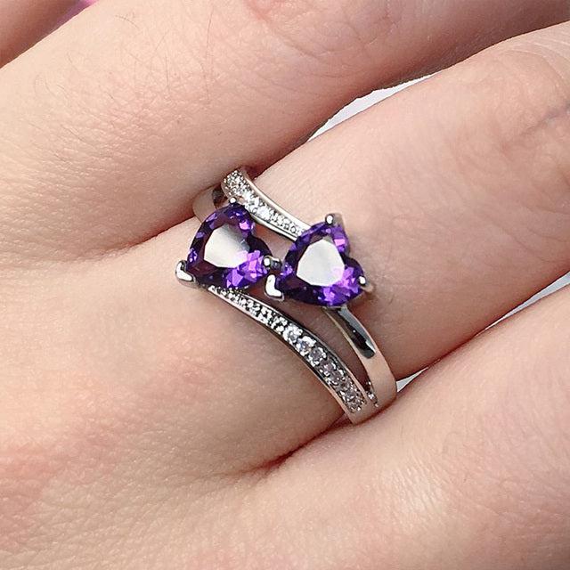 Stylish ring with purple crystal in silver - Image 2