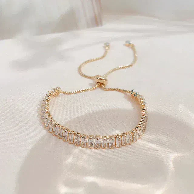 Adjustable Cubic Zirconia Bracelet in Gold and Silver - Image 2