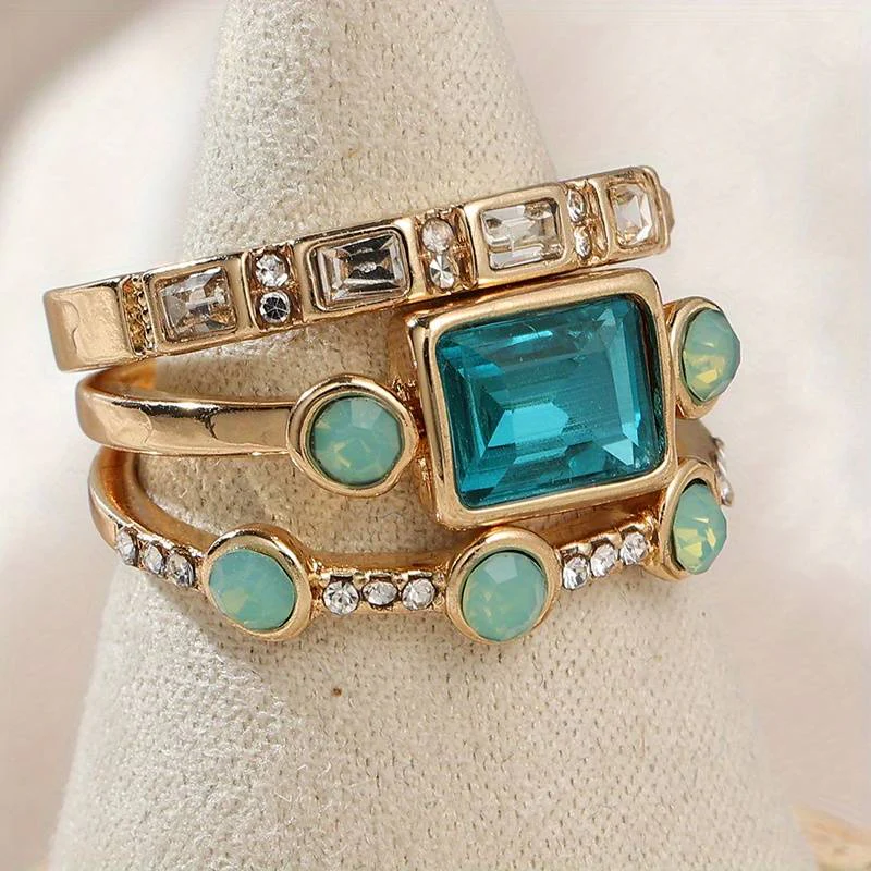 Vintage blue crystal ring set - Image 2