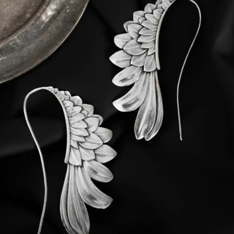 Vintage Winged Earrings in Silver - Image 2