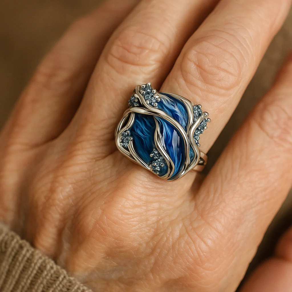 Vintage Golden Ocean Wavy Ring - Image 2