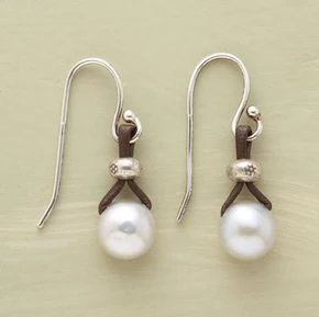 Vintage Pearl Drop Leather Earrings
